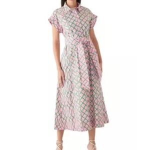 Pink and Green Geometric Bamboo Patterned Dress